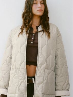 Zara Cream Water-Repellent Puffer Jacket